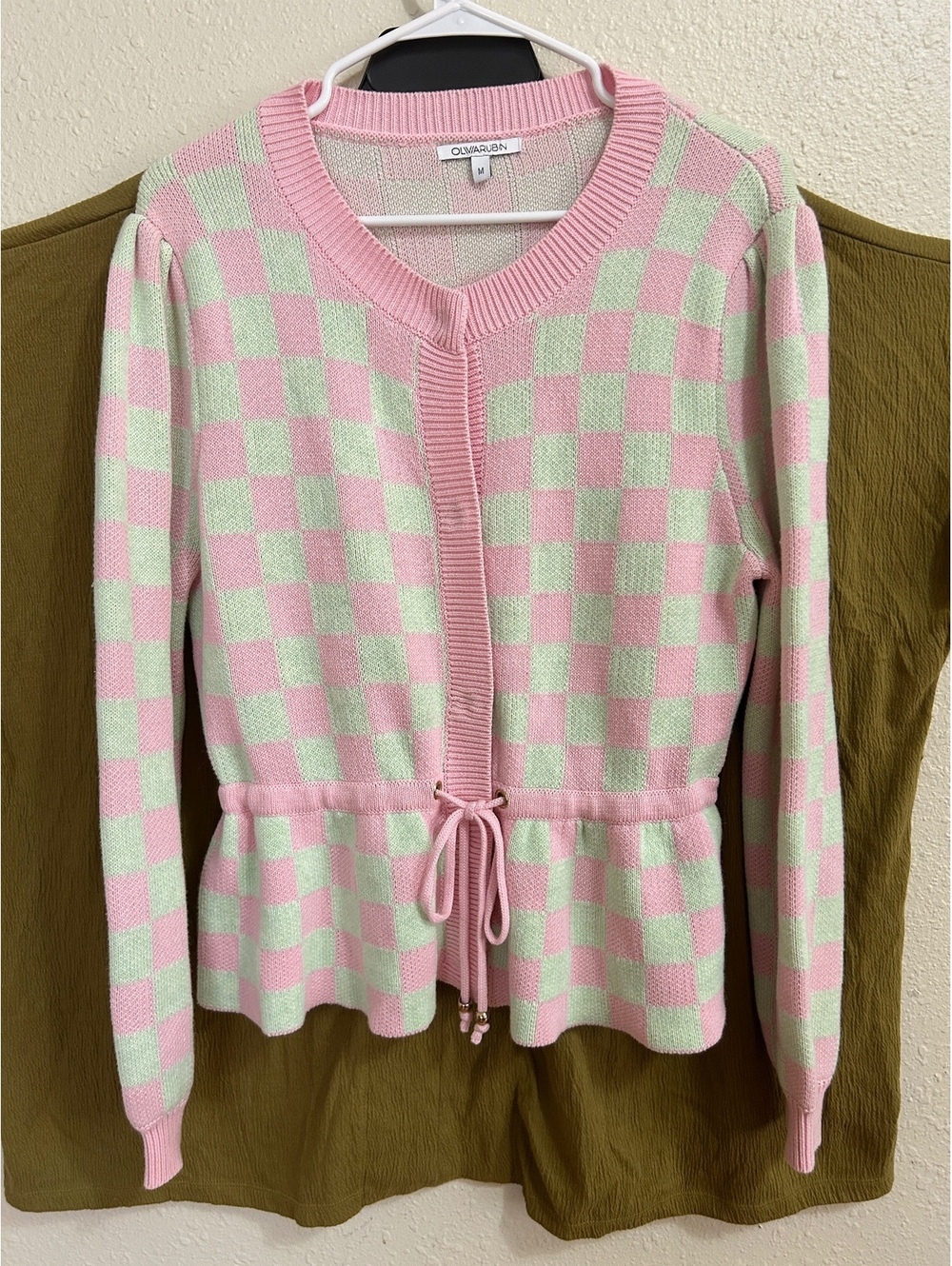 Olivia Rubin pink and cream check cardigan size M